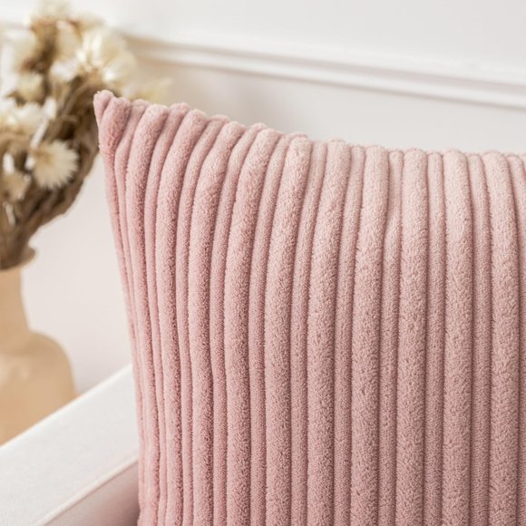 Set 2 Big Petal Pink Blush Soft Corduroy Stripe Velvet Pillow Covers Pillows New - Picture 6 of 10